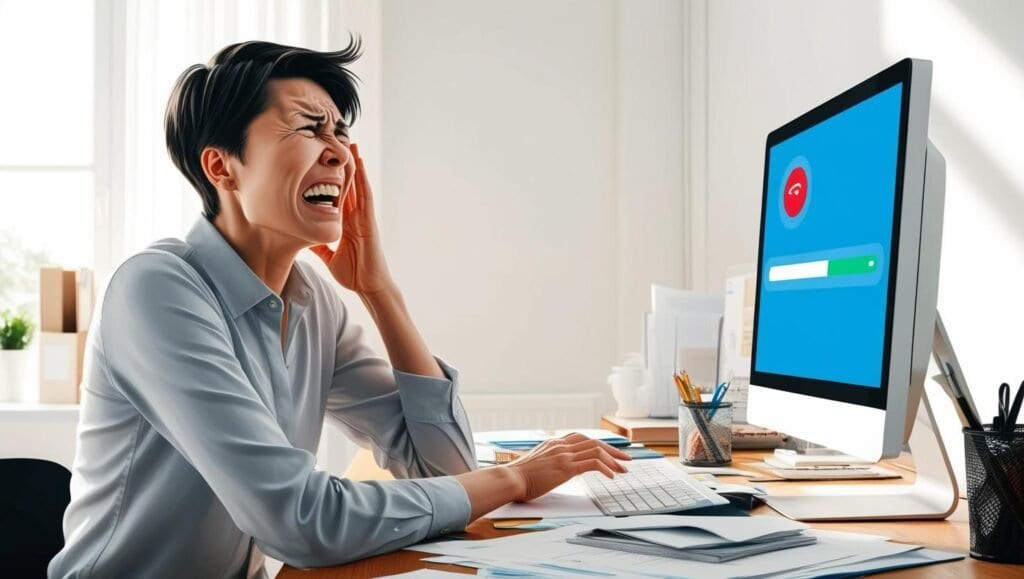 slow laptop and woman upset with it